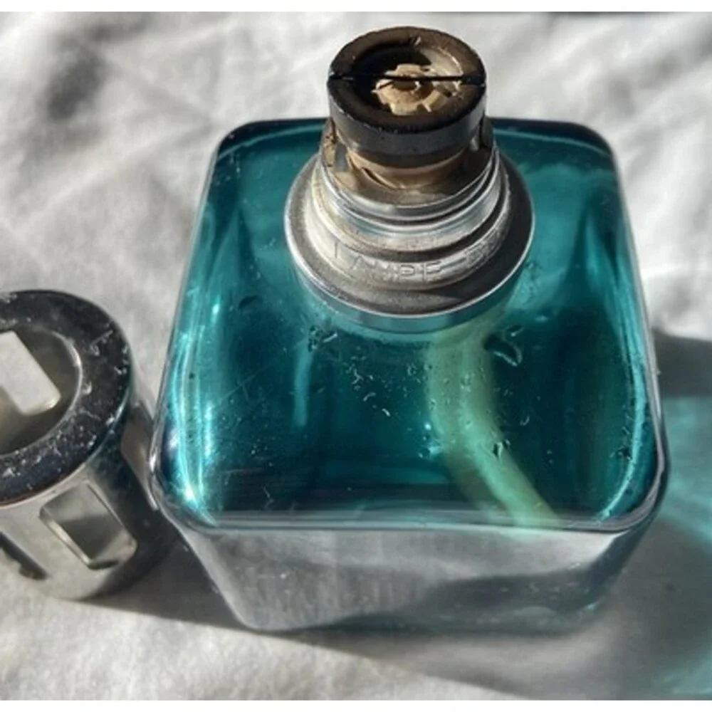 Vintage Lampe Berger Aqua Glass Rectangular Fragrance Oil Lamp Silver Top